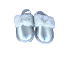 Cat  Jack Scuff Slipper Faux Fur Trim Silver Metallic W/Heel Strap Sz 11/12 NWT