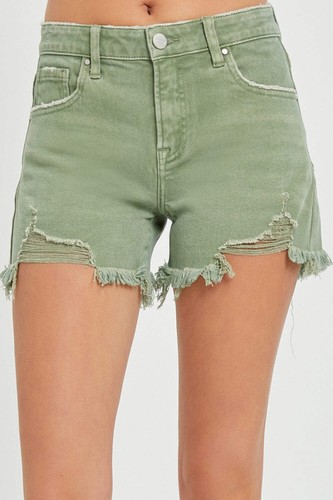 RISEN Jeansshorts Mid Waist ausgefranster Saum