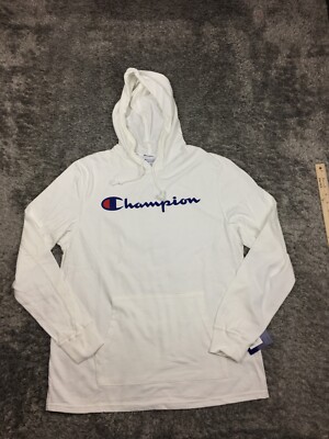 Champion Hoodie Mens Size Large White Script Logo Lightweight