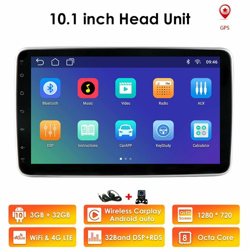 10.1" Single Din Rotatable Stereo Radio 8Core Android 10 GPS CarPlay WiFi/4G LTE - Picture 2 of 12