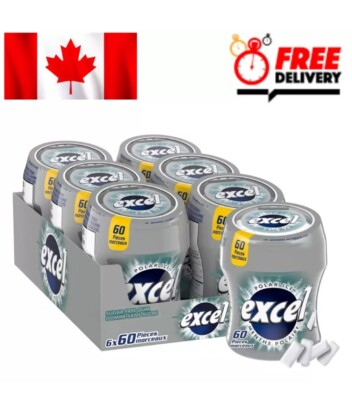 Excel Sugar-Free Gum, Polar Ice, 60 Pieces Each 6 Bottles