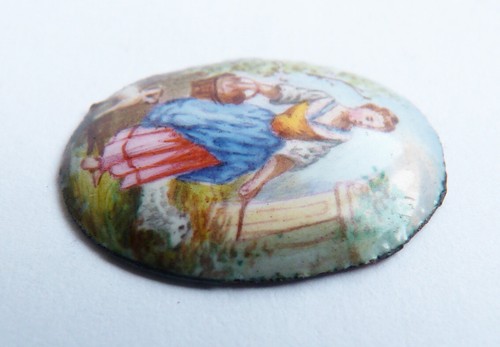 Petit médaillon en émail 19e siècle peinture miniature pour bague bijou enamel - Picture 2 of 3