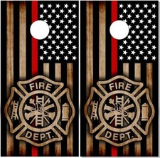 Thin Red Line Burnt Wood LAMINATED Cornhole Wrap Bag Toss Skin Decal Sticker