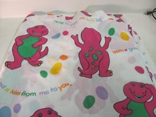 Vintage Barney Twin Bed Flat Sheet 1992 Lyons Group Made in USA Bibb Co