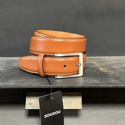 XOUXOU Belt Men s 44 Walnut Brown Silver Metal Prong Buckle Hardware Dress Strap
