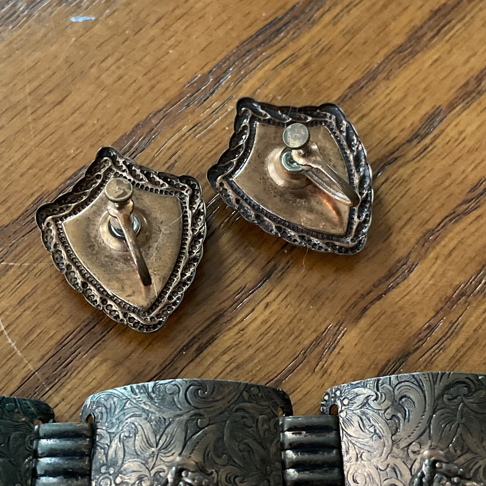 Set Chunky Shield Panel Cuff Hammered Copper Ston… - image 5