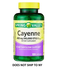 Spring Valley Cayenne Capsules 455 mg, 100 Ct Dietary Supplement for Metabolism