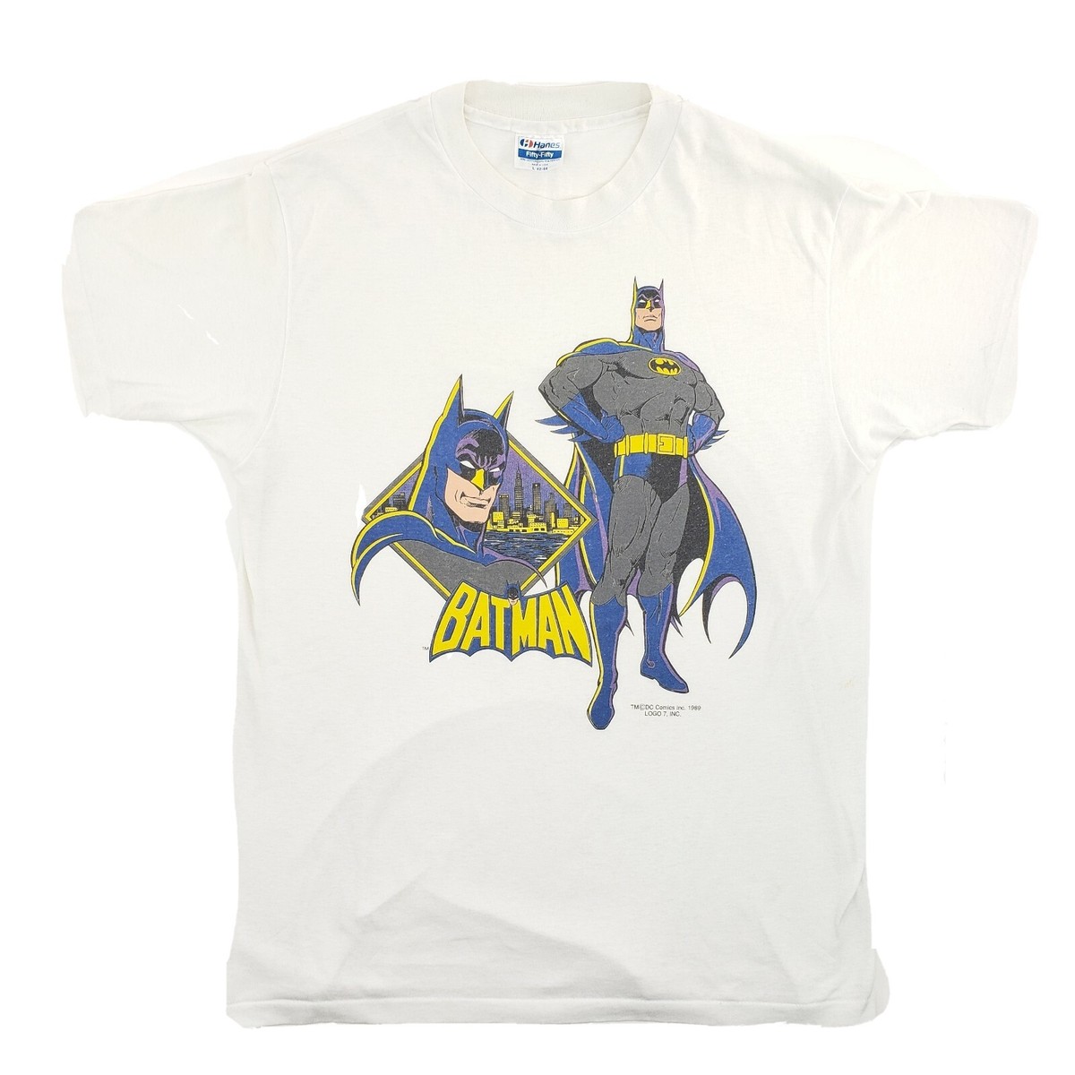 Vintage 1989 Batman DC Comics Logo 7 Single Stitch White T Shirt