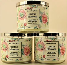 QTY 3 - Bath & Body Works White Barn CACTUS BLOSSOM 3-Wick 14.5Oz Scented Candle