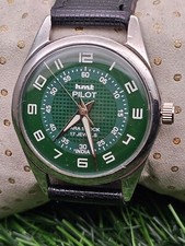 Beautiful Mens HMT Pilot Parashock Mechanical Wind 17J Watch Green Dial