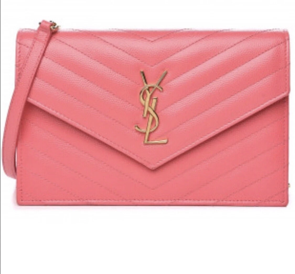 Yves Saint Laurent Pale Pink Chevron Quilted Grained Leather