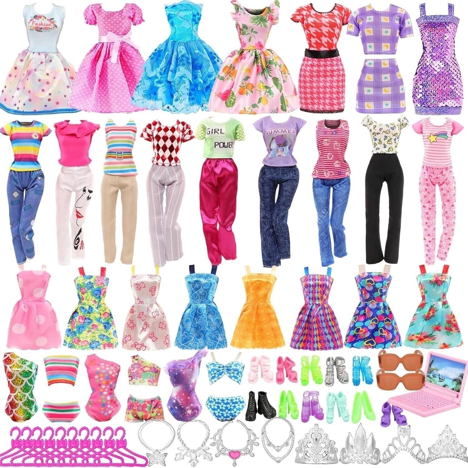 53 PCS Barbie Clothes Doll Fashion Wear Clothing Outfits Dress up Gown Shoes Lot
