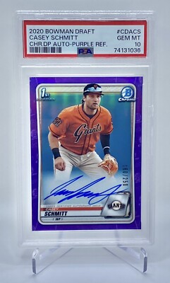 PSA 10 Casey Schmitt 2020 Bowman Draft Chrome 1st Auto RC Purple 
