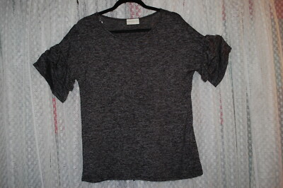 Womens Shirt BLACK GRAY MARLED KNIT TOP Double Ruffle Sleeves S M L XL 1X 2X 3X