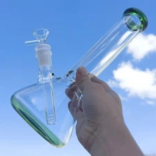 10inch Clear Glass Water Pipe Smoking Bubbler Green Base Hookah W/ 14mm Bowl New