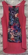 Nicole Miller Women's Blouse. Tank Top. Sleeveless. Pink. Floral Front