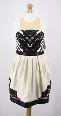 THREE FLOOR FASHION FULL BLOOM KLEID DAMEN CREME SCHWARZ UVP £220 AD