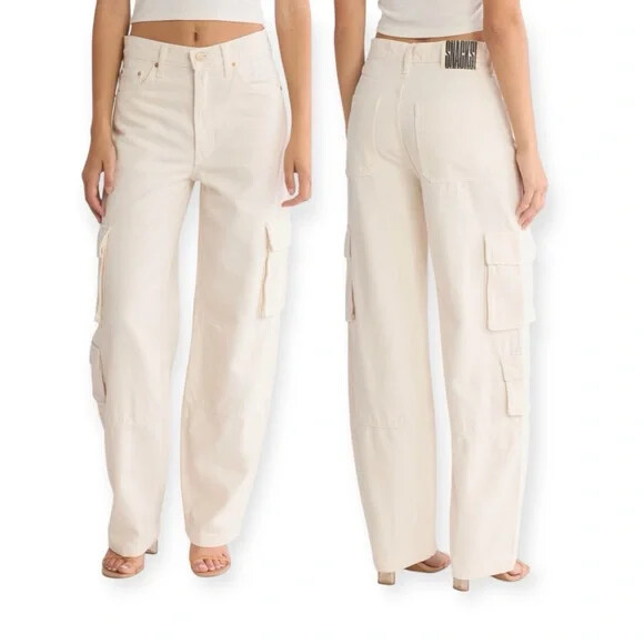 MOTHER Cargo Skimp Jeans White Baggy Size 31 NWT $330 Side Dish Snacks