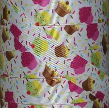 5 yards 7.8" SWEET TREATS CUPCAKE SPRINKLES PARTY GROSGRAIN RIBBON HAIRBOW BOW