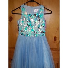 Justice Girls Blue Sequin Tulle Party Dress Size 8 Sleeveless Special Occasion