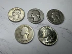 Lot Of 5 Washington Silver Quarters  $1.25 FV 90% silver-Mixed dates