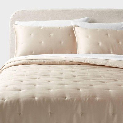 Threshold Comforter Set Lyocell Satin Cooling Solid TENCEL, Khaki, Full/Queen