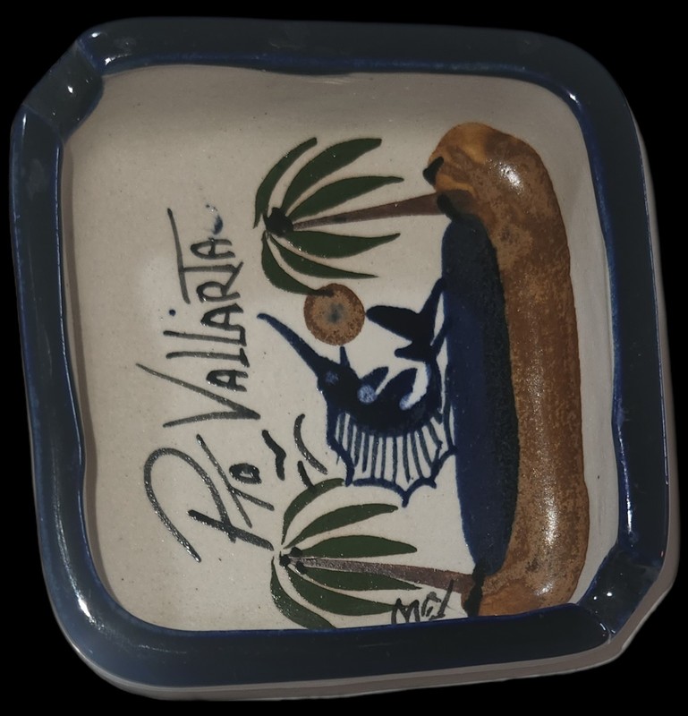 Puerto Vallarta Vintage square clay ashtray  Palm Trees Jumping Marlin