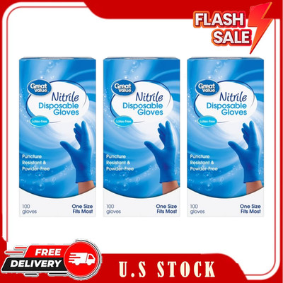 3 pack, Great Value Nitrile Disposable Gloves, One Size, 100 Count