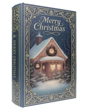 Christmas Decorative Wooden Book Box, Vintage Faux Book Boxes with Leather Co...