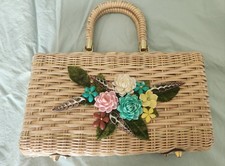 Handmade Vintage 1970s Wicker Bamboo Shell Purse