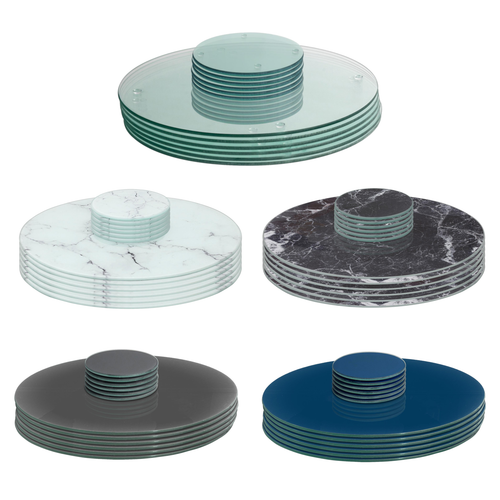 12pc Round Glass Placemats & Round Coasters Set 30cm Marble Table Mats ...