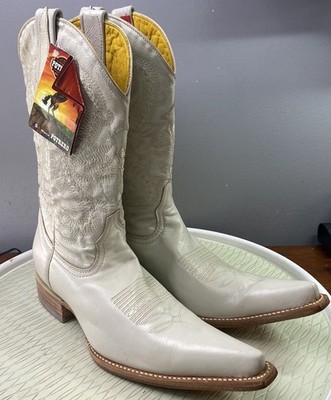 Potrero Men's Leather Western Off-White Cowboy Riding Dressy Boots Ivory 8 NWT