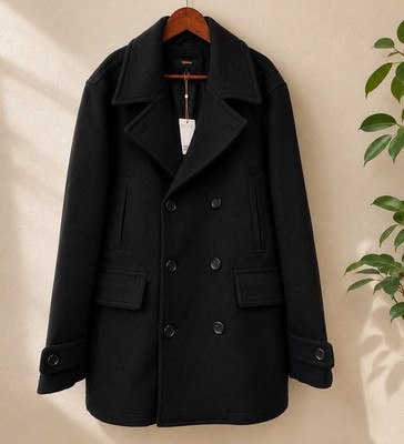 NWT Quince Wool Cashmere Peacoat Black XL Double Breasted Winter Coat
