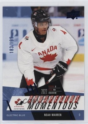 2024 Team Canada Juniors Prospectus Momentous Electric Blue /199 Noah Warren 0p6