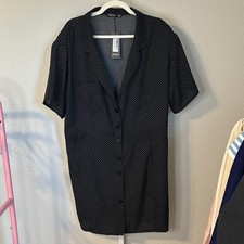 Nasty Gal Collection Black White Polka Dot Button Front Shirt Dress Size 16