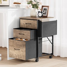 Wood 3-Drawer Rolling File Cabinet with Side Bag, Under-Desk Storage for Office