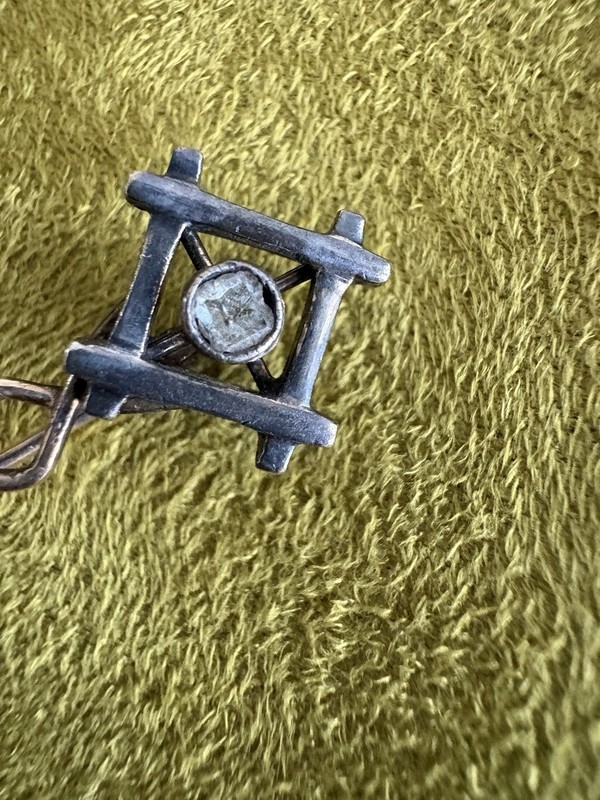 Antique Silver 9ct Gold Table Cut Diamond Pin Brooch Cravat