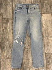 American Eagle Women's 4 Regular Mom Jeans High Rise Light Wash Distressed