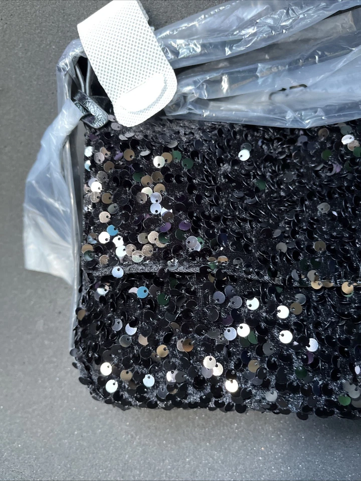 NUEVO Bolso sin asas Nicole Miller negro con correa de lentejuelas Foto 3 de 4