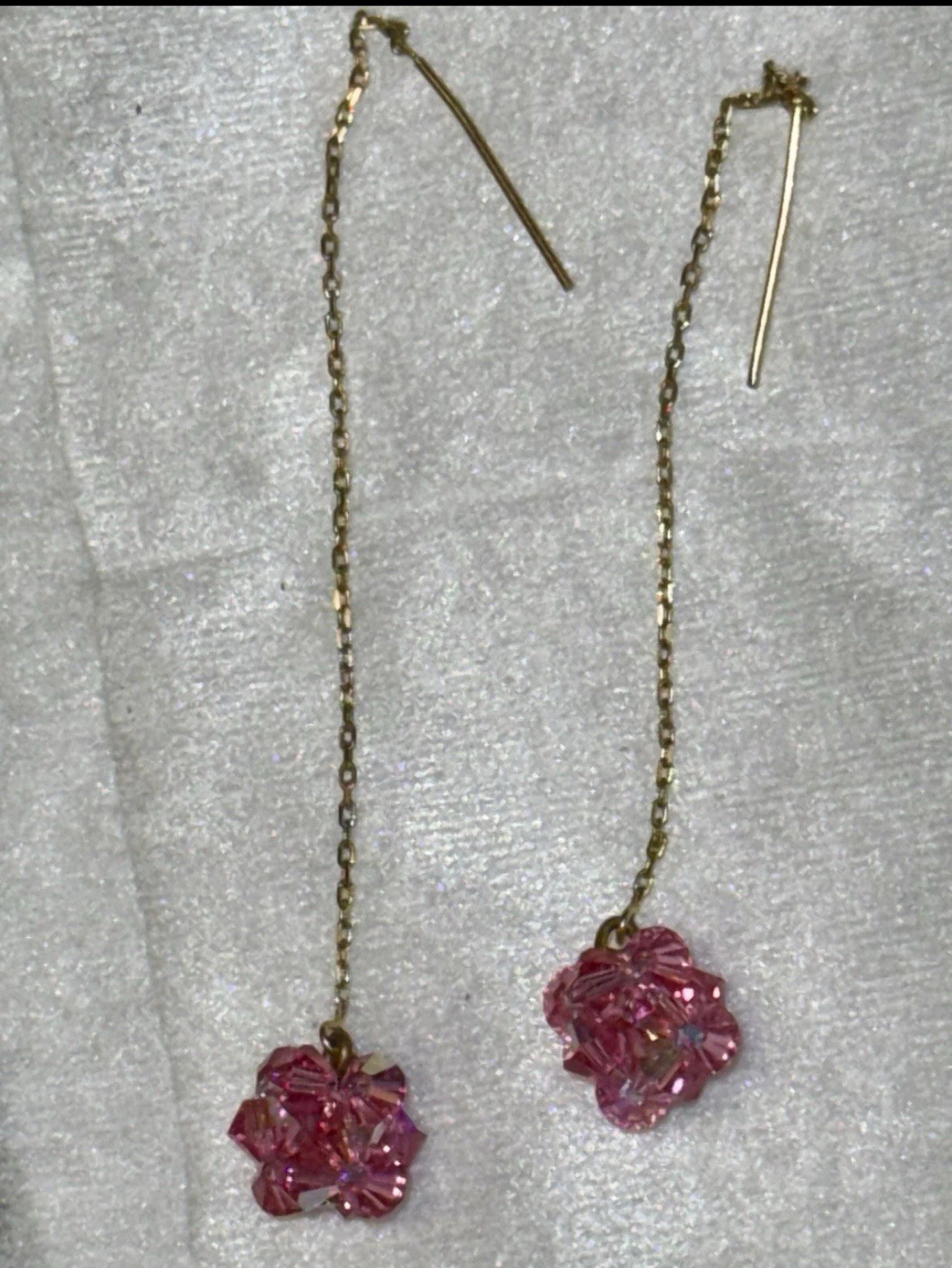 14K Solid Yellow Gold Drop Dangle Threader Earrin… - image 6