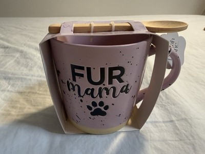 Fur Mama Coffee Mug Cup With Wood Spoon 18 Oz Ceramic Pink By Delilah Jane