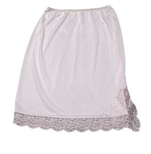 Vintage VASSARETTE Pink Pillow Tab Half Slip Medium Antron Tricot Nylon Lace