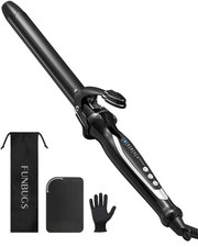 1'' Double Ceramic Long Barrel Curling Iron - 8'' Extended Wand  5 Heat Sett...