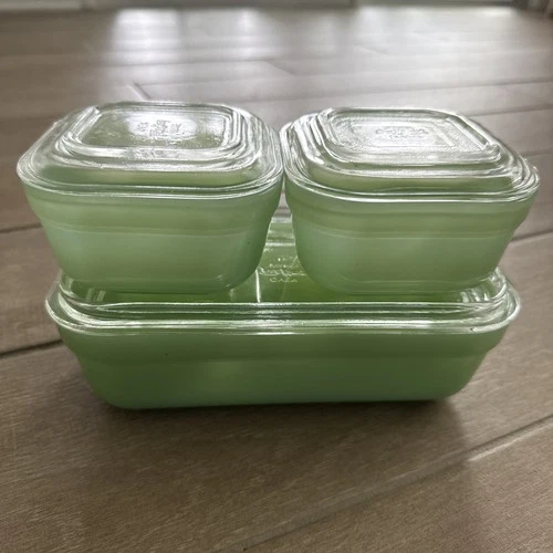 3-Piece Set of Fire King Oven Ware Jadeite Refrigerator Dishes