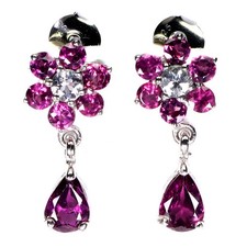 925 Sterling Silver Earrings Pear Rhodolite Garnet 7x5mm Aquamarine Gemstone