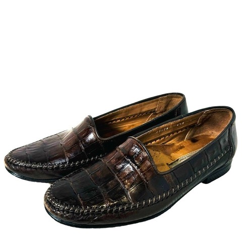 Bruno Magli Croc Embossed Handmade in Italy Women Brown Leather Loafers Shoe 5.5 - Picture 1 of 12