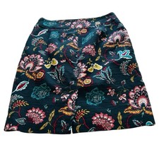 Ann Taylor Loft Women's Pencil Skirt Green Pink Floral Print Side Zipper Size 6
