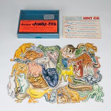 Vtg 1964 Cadaco No. 1 Animal Jumble Fits Cluster Puzzle with Hint Card Complete