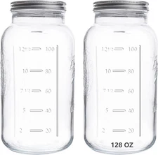 128 Oz Mason Jars Wide Mouth 2 Pack, 1 Gallon Glass Large Jars with Airtight Lid