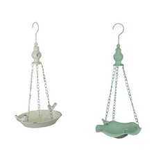 White Green Metal Hanging Bird Feeder Outdoor Decorative Seed Tray Garden Decor